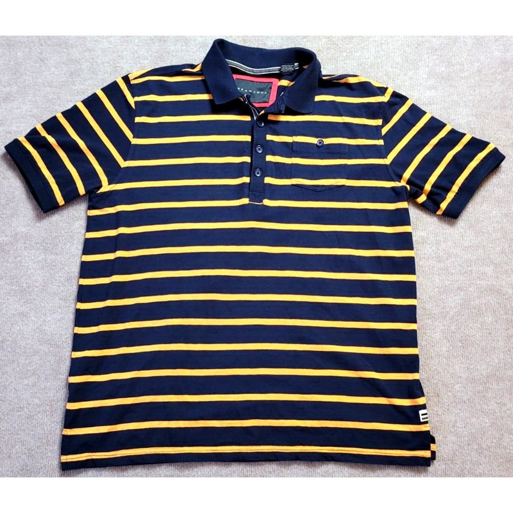 SEAN JOHN POLO SHIRT BLUE YELLOW ADULT XL CASUAL PREPPY SHORT SLEEVES MENS